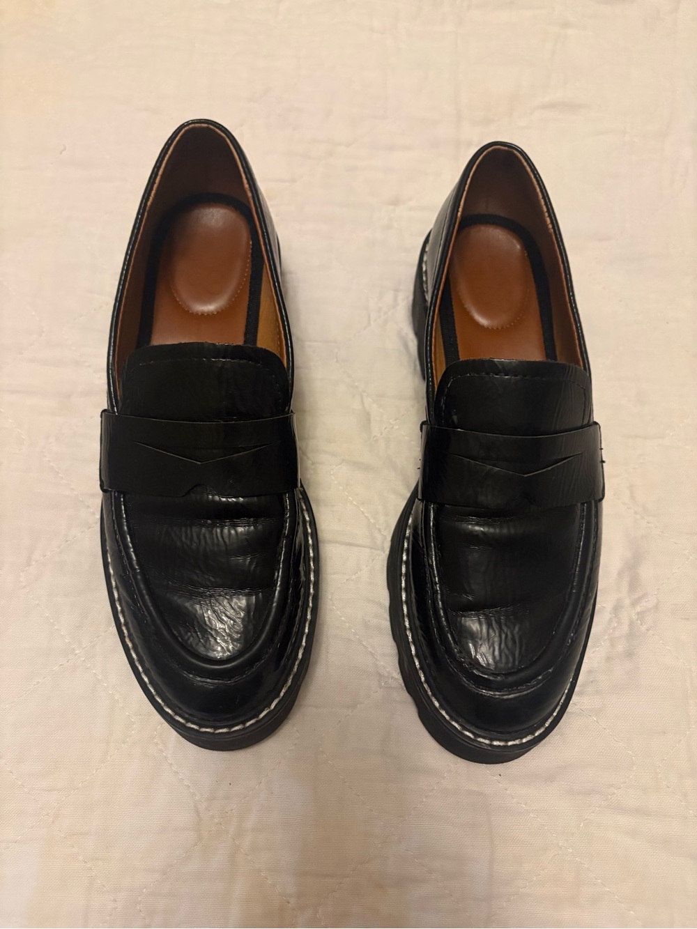 Franco Sarto Black Leather Penny Loafers with Contrast Stitch